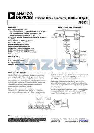 AD9571 datasheet - Ethernet Clock Generator, 10 Clock Outputs