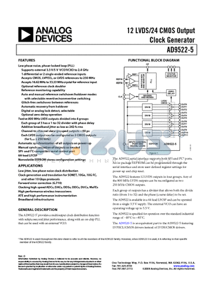 AD9522-5 datasheet - 12 LVDS/24 CMOS Output Clock Generator