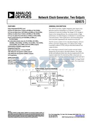 AD9575-EVALZ-LVD datasheet - Network Clock Generator, Two Outputs