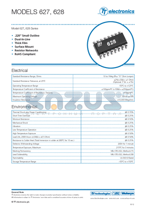 627A121/151FTR4 datasheet - 220 Small Outline Dual-In-Line Thick Film Surface Mount Resistor Networks