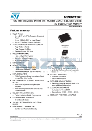 M29DW128F60NF6F datasheet - 128 Mbit (16Mb x8 or 8Mb x16, Multiple Bank, Page, Boot Block) 3V Supply, Flash Memory