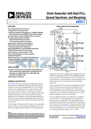 AD9577-EVALZ datasheet - Clock Generator with Dual PLLs