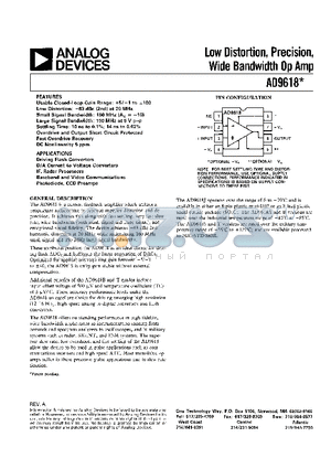 AD9618 datasheet - Low Distortion, Precision, Wide Bandwidth Op Amp