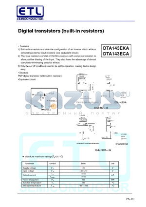 DTA143ECA datasheet - Digital transistors (built-in resistors)