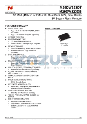 M29DW323DB datasheet - 32 Mbit (4Mb x8 or 2Mb x16, Dual Bank 8:24, Boot Block) 3V Supply Flash Memory