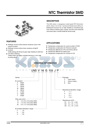 LNSU16 datasheet - NTC Thermistor SMD
