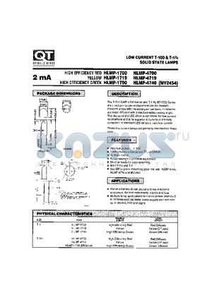 HLMP-1790 datasheet - LOW CURRENT T-100 & T-1 3/4 SOLID STATE LAMPS