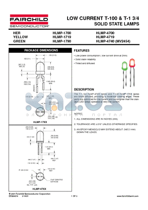 HLMP-1790 datasheet - LOW CURRENT T-100 & T-1 3/4 SOLID STATE LAMPS
