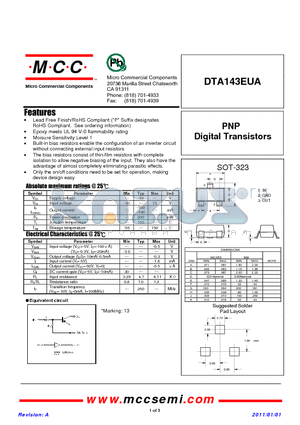 DTA143EUA datasheet - PNP Digital Transistors