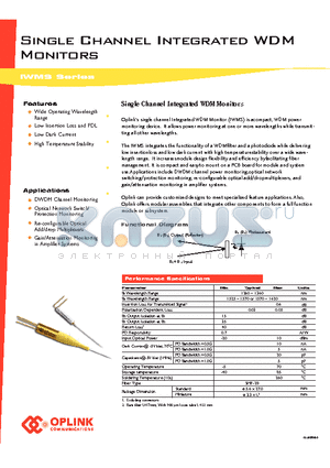 IWMS1550010412 datasheet - Single Channel Integrated WDM Monitors