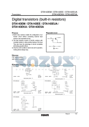 DTA143EUA datasheet - Digital transistors (built-in resistors)