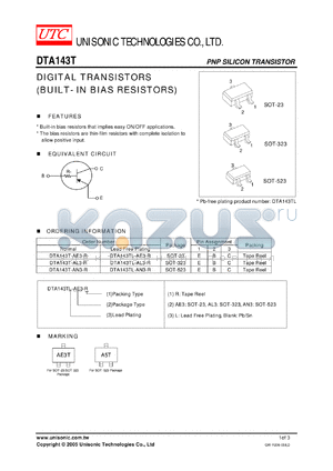 DTA143T datasheet - DIGITAL TRANSISTORS (BUILT- IN BIAS RESISTORS)