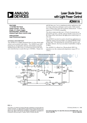 AD9661AKR-REEL datasheet - Laser Diode Driver with Light Power Control