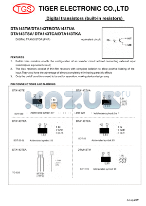 DTA143TSA datasheet - Digital transistors (built-in resistors)
