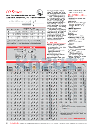 92J250E datasheet - Lead Free Vitreous Enamel Molded Axial Term. Wirewound, 5% Tolerance Standard