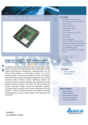 H24SN12029NKFB datasheet - Delphi Series H24SN, 350W Half Brick Family DC/DC Power Modules: 18~36Vin, 28V/12.5A out
