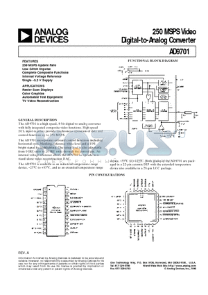 AD9701SE datasheet - 250 MSPS Video Digital-to-Analog Converter