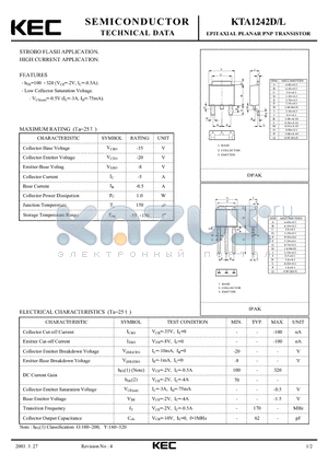 KTA1242 datasheet - EPITAXIAL PLANAR PNP TRANSISTOR (STROBO FLASH, HIGH CURRENT)