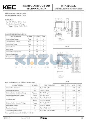 KTA1242L datasheet - EPITAXIAL PLANAR PNP TRANSISTOR (STROBO FLASH, HIGH CURRENT)