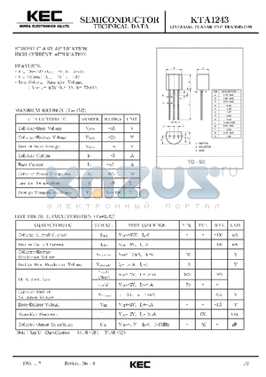 KTA1243 datasheet - EPITAXIAL PLANAR PNP TRANSISTOR (CAMERA STROBO FLASH, HIGH CURRENT)