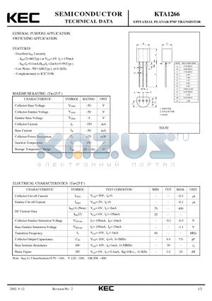 KTA1266 datasheet - EPITAXIAL PLANAR PNP TRANSISTOR