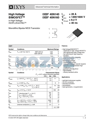IXBF40N160 datasheet - High Voltage BIMOSFET