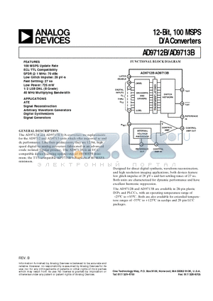 AD9712BSQ/883B datasheet - 12-Bit, 100 MSPS D/A Converters