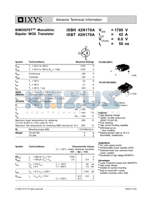 IXBT42N170A datasheet - BIMOSFET Monolithic Bipolar MOS Transistor