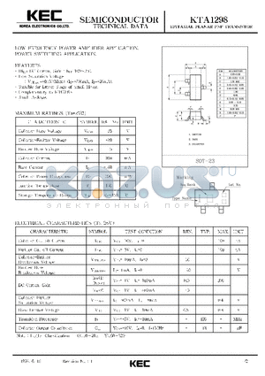 KTA1298 datasheet - EPITAXIAL PLANAR PNP TRANSISTOR (LOW FREQUENCY POWER AMPLIFIER, POWER SWITCHING)