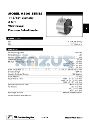 9300 datasheet - 1-13/16 Diameter 3-Turn Wirewound Precision Potentiometer