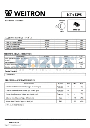 KTA1298 datasheet - PNP Silicon Transistors