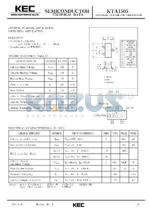 KTA1505 datasheet - EPITAXIAL PLANAR PNP TRANSISTOR (GENERAL PURPOSE, SWITCHING)
