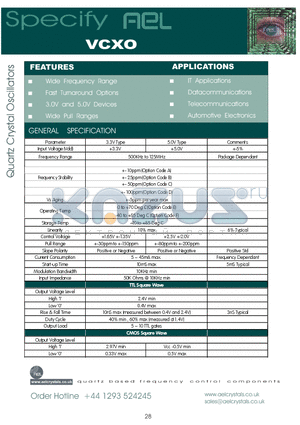 H2516.384000BE50HX datasheet - VCXO Wide Frequency Range 3.0V and 5.0V Devices