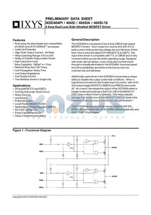 IXDD404SI-16 datasheet - 4 Amp Dual Low-Side Ultrafast MOSFET Driver
