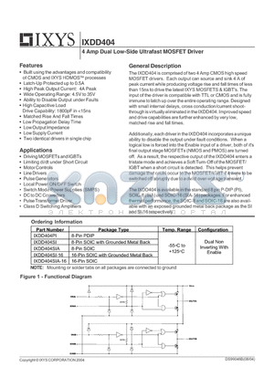 IXDD404PI datasheet - 4 Amp Dual Low-Side Ultrafast MOSFET Driver