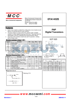 DTA143ZE datasheet - PNP Digital Transistors