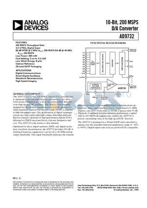 AD9732BRS datasheet - 10-Bit, 200 MSPS D/A Converter
