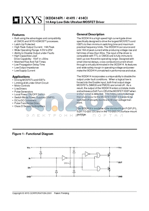 IXDD414CI datasheet - 14 Amp Low-Side Ultrafast MOSFET Driver