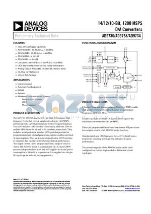 AD9734 datasheet - 14/12/10-Bit, 1200 MSPS D/A Converters