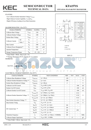 KTA1571S datasheet - EPITAXIAL PLANAR PNP TRANSISTOR