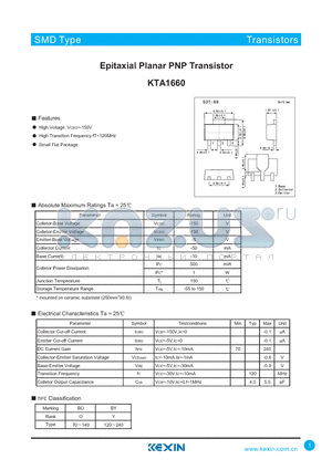 KTA1660 datasheet - Epitaxial Planar PNP Transistor