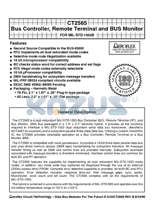 CT2565-201-2 datasheet - CT2565 Bus Controller, Remote Terminal and BUS Monitor FOR MIL-STD-1553B