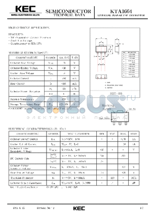 KTA1664 datasheet - EPITAXIAL PLANAR PNP TRANSISTOR (HIGH CURRENT)