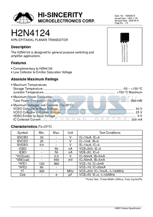 H2N4124 datasheet - NPN EPITAXIAL PLANAR TRANSISTOR