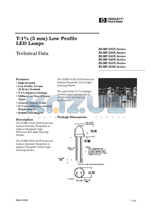 HLMP-345X datasheet - T-13/4 (5 mm) Low Profile LED Lamps