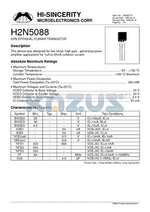 H2N5088 datasheet - NPN EPITAXIAL PLANAR TRANSISTOR