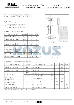 KTA1705 datasheet - EPITAXIAL PLANAR PNP TRANSISTOR (AUDIO AMPLIFIER, VOLTAGE REGULATOR DC-DC CONVERTER, RELAY DRIVER)