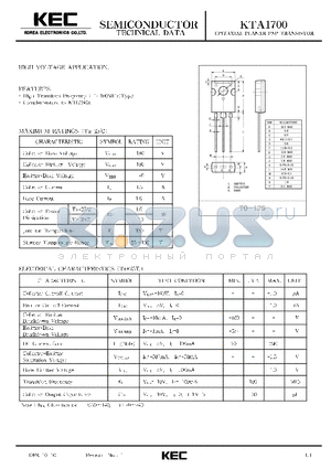 KTA1700 datasheet - EPITAXIAL PLANAR PNP TRANSISTOR (HIGH VOLTAGE)