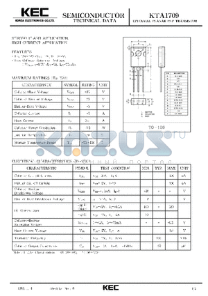 KTA1709 datasheet - EPITAXIAL PLANAR PNP TRANSISTOR (STROBO FLASH, HIGH CURRENT)