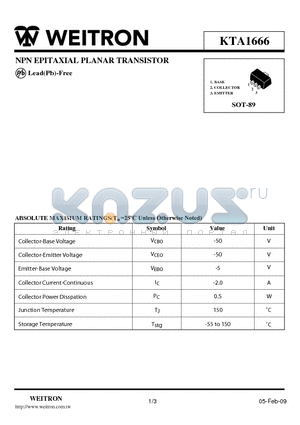 KTA1666 datasheet - NPN EPITAXIAL PLANAR TRANSISTOR